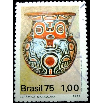 Selo postal do Brasil de 1975 Cerâmica Marajoara U