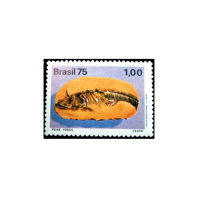 Selo postal do Brasil de 1975 Peixe Fóssil M