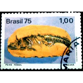 Imagem similar à do selo postal do Brasil de 1975 Peixe Fóssil U