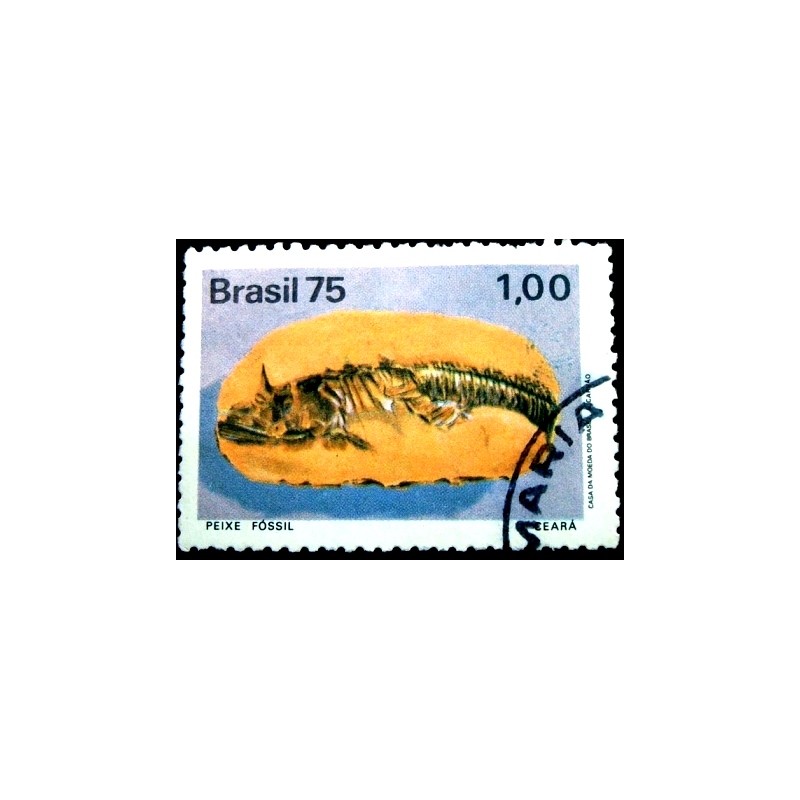 Imagem similar à do selo postal do Brasil de 1975 Peixe Fóssil U