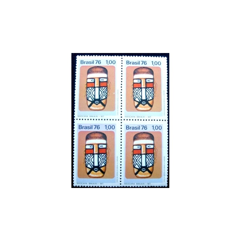 Quadra de selos do Brasil de 1976 Máscara Bakairi M