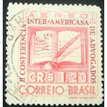 Imagem similar à do selo postal do Brasil de 1943 Conferência Interamericana de Advogados U