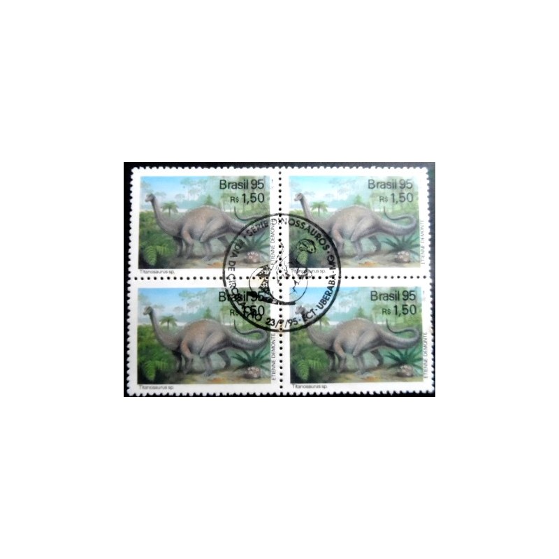 Quadra de selos do Brasil de 1995 Titanosaurus MCC