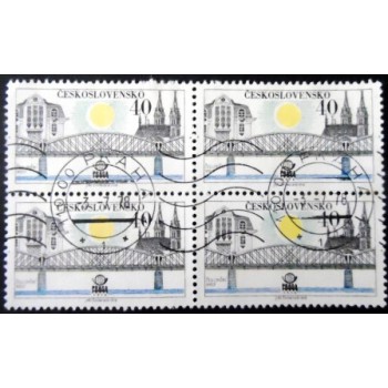 Quadra de selos postais da Tchecoslováquia de 1978 Railway Bridge