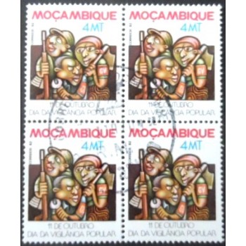 Quadra de selos postais de Moçambique de 1982 People's Surveillance Day