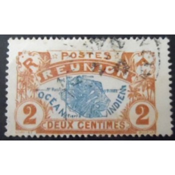 Selo postal da Ilha Reunion de 1907 Map of La Reunion 2
