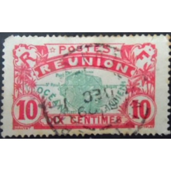 Selo postal de Reunion de 1907 Map of La Reunion 10 U