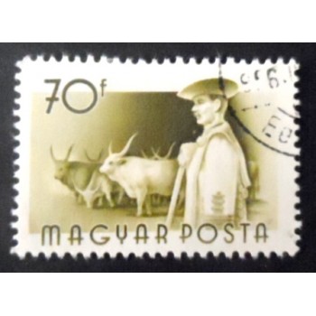 Selo postal da Hungria de 1955 Cattle and Herdsman