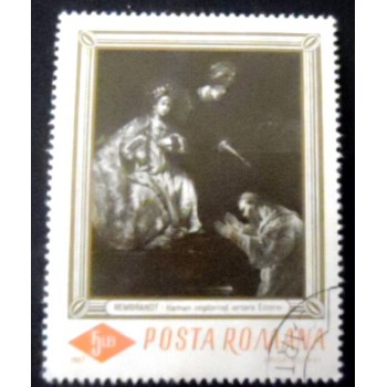 Selo postal da Romênia de 1967 Haman Begs Forgiveness from Esther