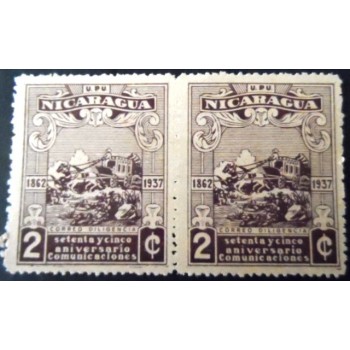 Par de selos postais da Nicarágua de 1938 Mail Coach 2