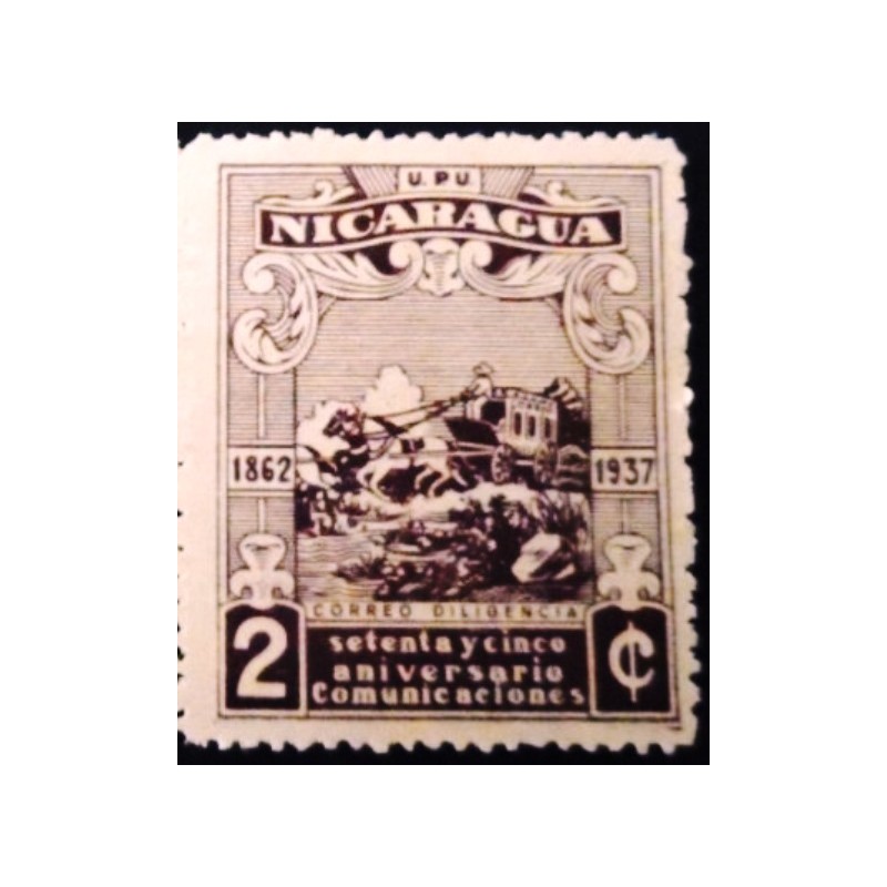Selo postal  da Nicarágua de 1938 Mail Coach 2