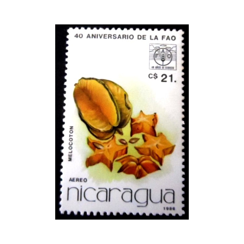 Selo postal da Nicarágua de 1986 Starfruit