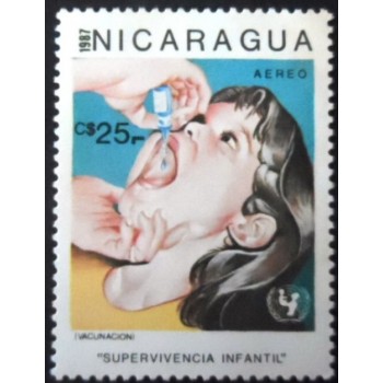 Selo postal da Nicarágua de 1987 Oral polio vaccine