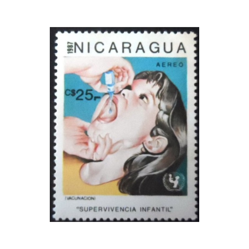 Selo postal da Nicarágua de 1987 Oral polio vaccine