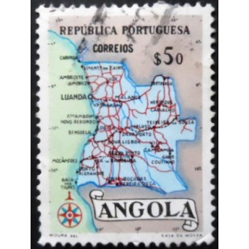 Imagem similar à do selo postal da Angola de 1955 Map of Angola 50 U