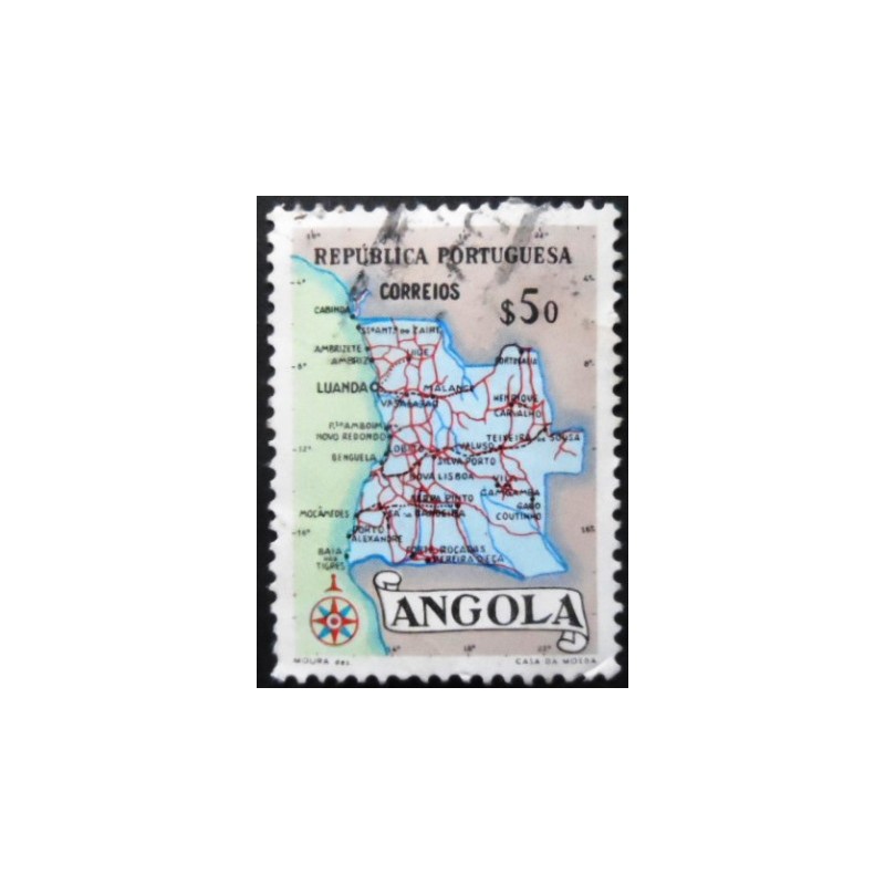 Imagem similar à do selo postal da Angola de 1955 Map of Angola 50 U