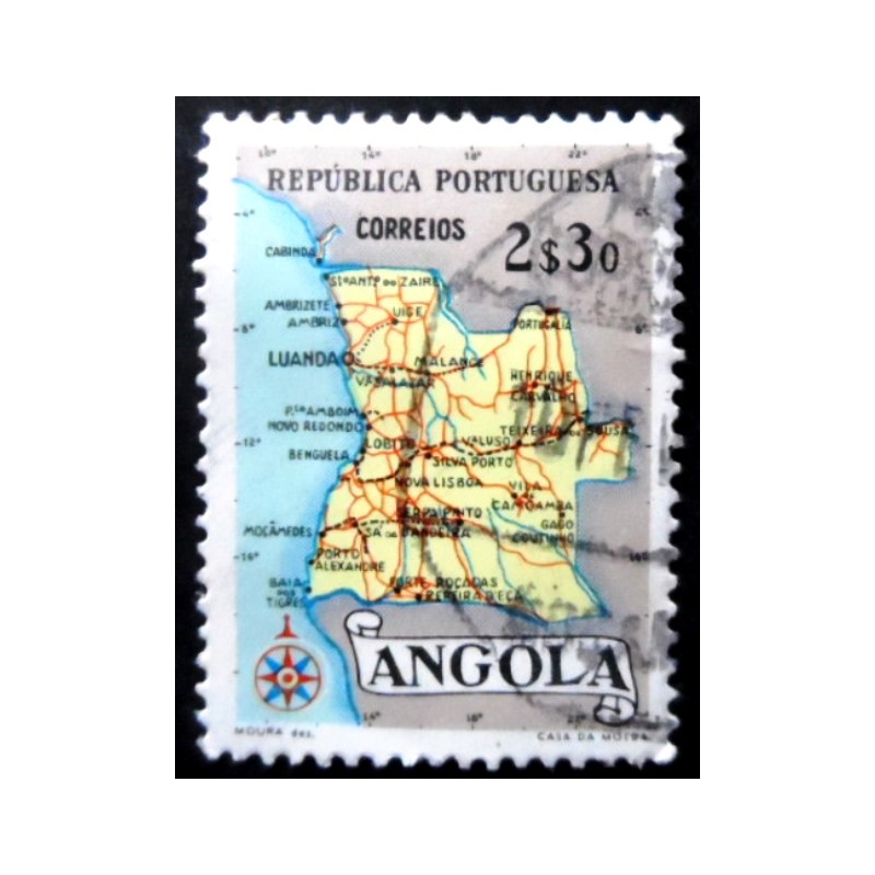 Imagem similar à do selo postal da Angola de 1955 Map of Angola 2$30 U