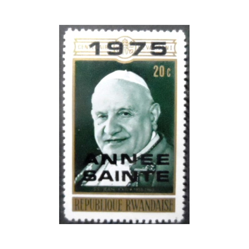 Selo postal de Ruanda de 1975 Pope John XXIII overprint 20 N