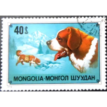 Selo postal da Mongólia de 1978 Saint Bernard Dog