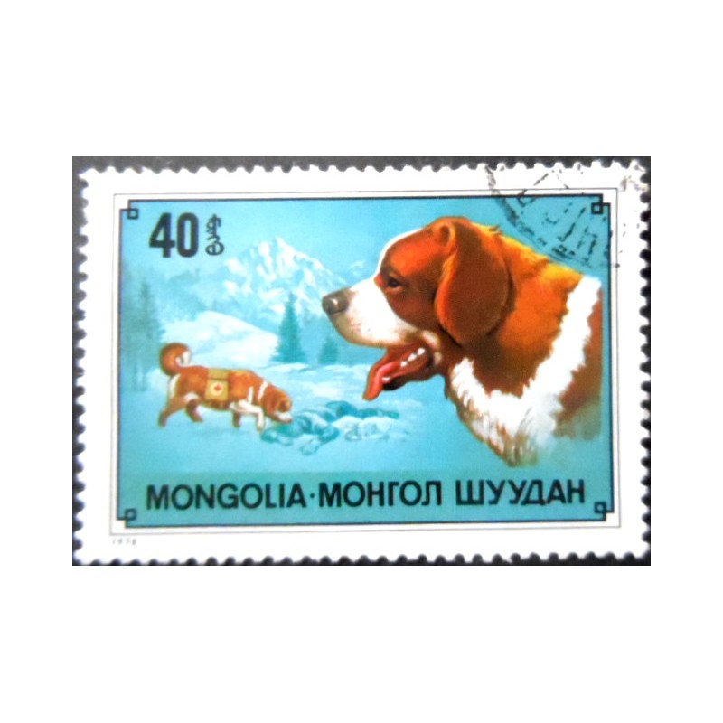 Selo postal da Mongólia de 1978 Saint Bernard Dog