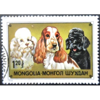 Selo postal da Mongólia de 1978 Cocker Spaniel and Poodle