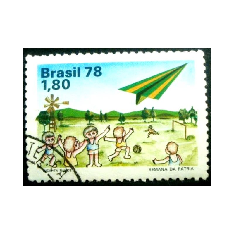 Selo postal do Brasil de 1978 Avião e Criança NCC