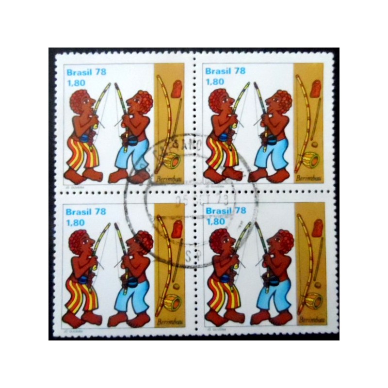 Quadra de selos postais do Brasil de 1978 Tocadores de Berimbau U