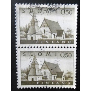 Par de selos postais da Finlândia de 1963 Lammi Church