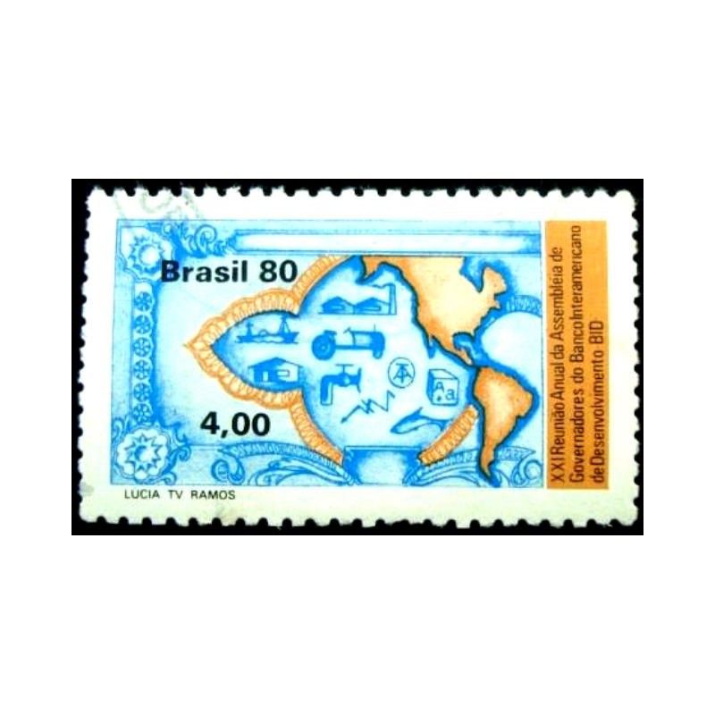 Imagem similar à do selo postal do Brasil de 1980 Reunião BID U