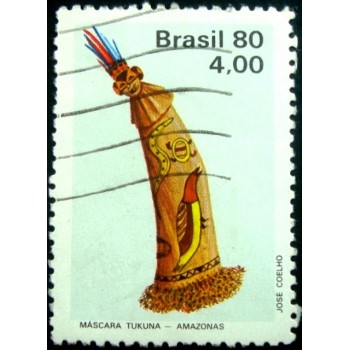 Imagem similar à do selo postal do Brasil de 1980 Máscara Tukuna U