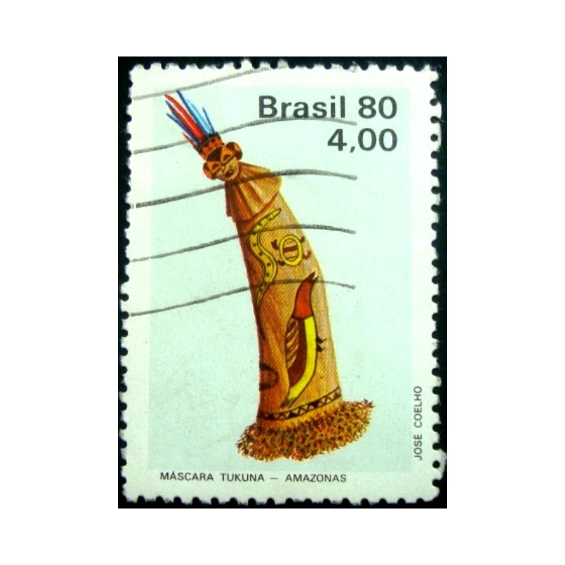 Imagem similar à do selo postal do Brasil de 1980 Máscara Tukuna U