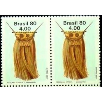 Par de selos do Brasil de 1980 Máscara Kanela