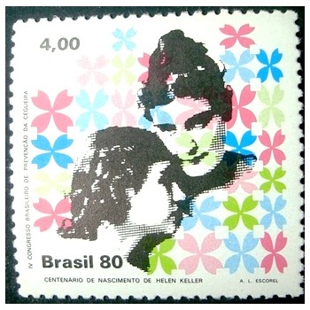 Selo postal do Brasil de 1980 Helen Keller M