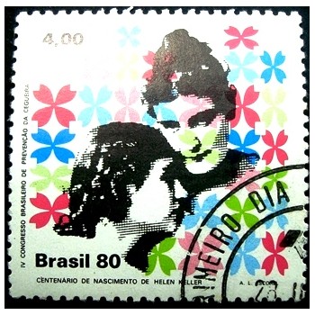 Selo postal do Brasil de 1980 Helen Keller M1D