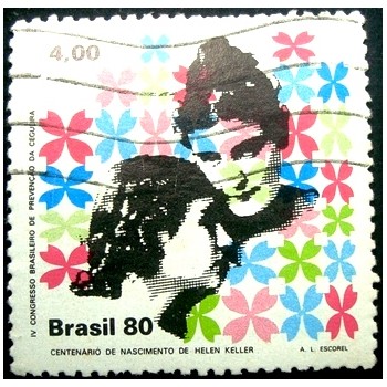 Imagem similar à do selo postal do Brasil de 1980 Helen Keller U