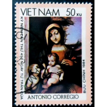 Selo postal do Vietnam de 1984 Madonna Bolognini