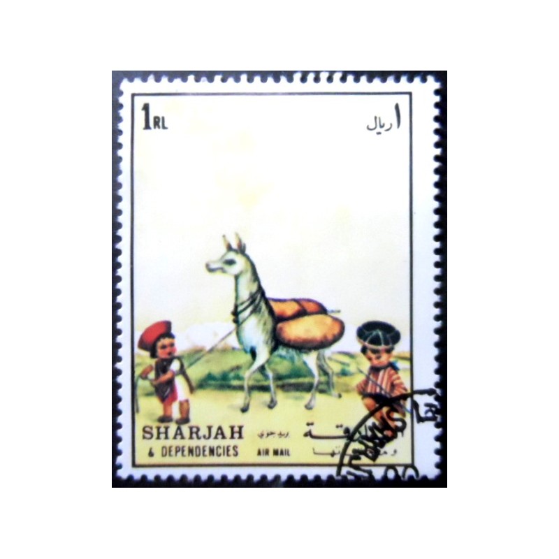 Selo postal do Sharjah de 1972 Children from Peru MCC