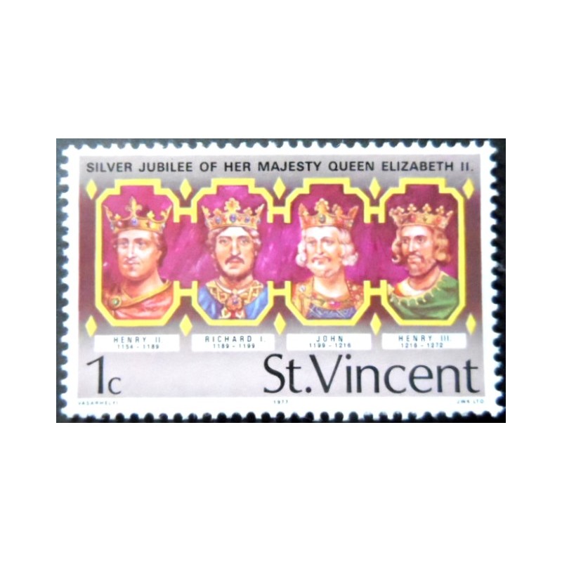 Selo postal de São Vicente de 1977 Kings of England 1 M