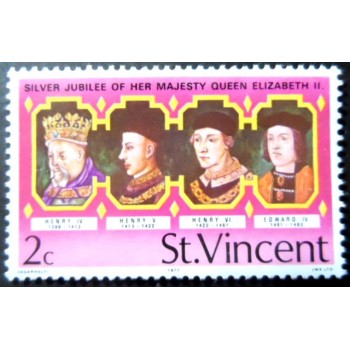 Selo postal de São Vicente de 1977 Kings of England 2 M