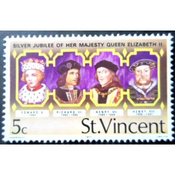 Selo postal de São Vicente de 1977 Kings of England 5 M