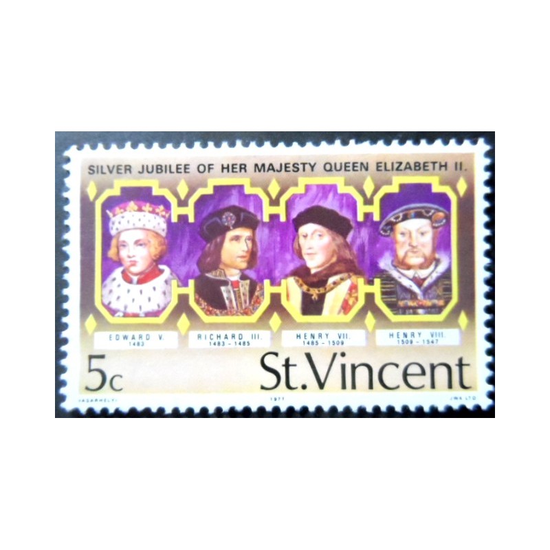 Selo postal de São Vicente de 1977 Kings of England 5 M
