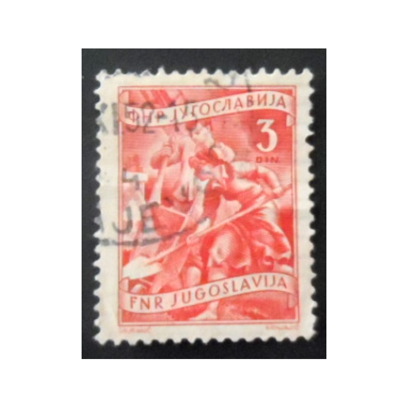 Imagem similar à do selo postal da Iugoslávia de 1950 Construction workers 3