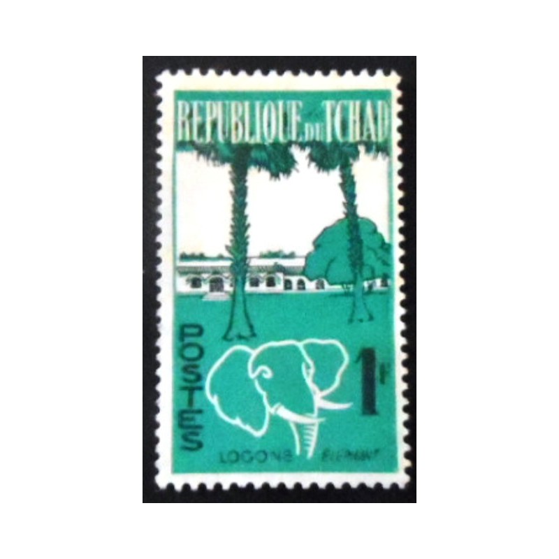 Selo postal dp Tchad de 1968 Lagoon and Elephant