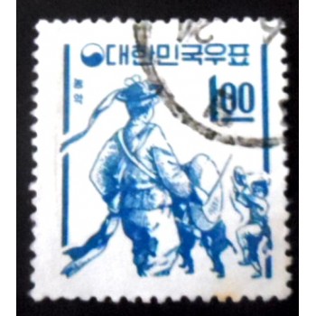 Imagem similar à do selo postal da Coréia do Sul de 1963 Farmer's dance U