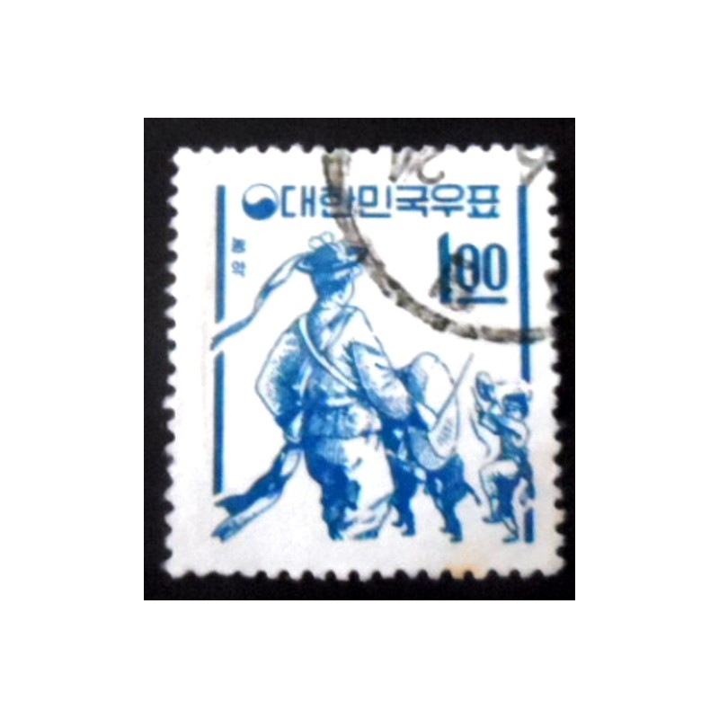 Imagem similar à do selo postal da Coréia do Sul de 1963 Farmer's dance U