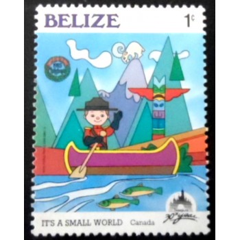 Selo postal de Belize de 1985 Mountie in Canoe
