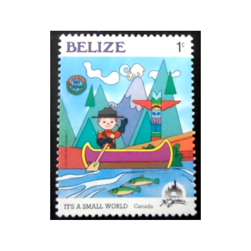Selo postal de Belize de 1985 Mountie in Canoe