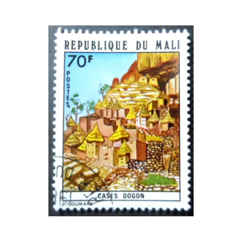 Selo postal do Mali de 1974 Dogon houses