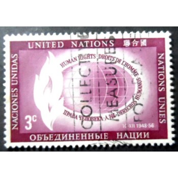 Selo postal das Nações Unidas Nova Iorque de 1956 World and flame