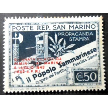 Selo postal de San Marino de 1943 Philatelic day Rimini San Marino